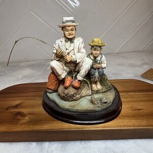 Vintage Americana Fishing Figurine - Father & Son / Grandfather & Boy 5inch